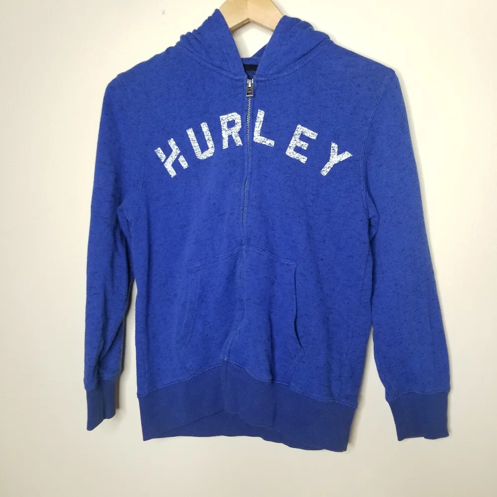 Hurley Kids Full Zip Up Blue Hoodie Sz L - Picture 1 of 8